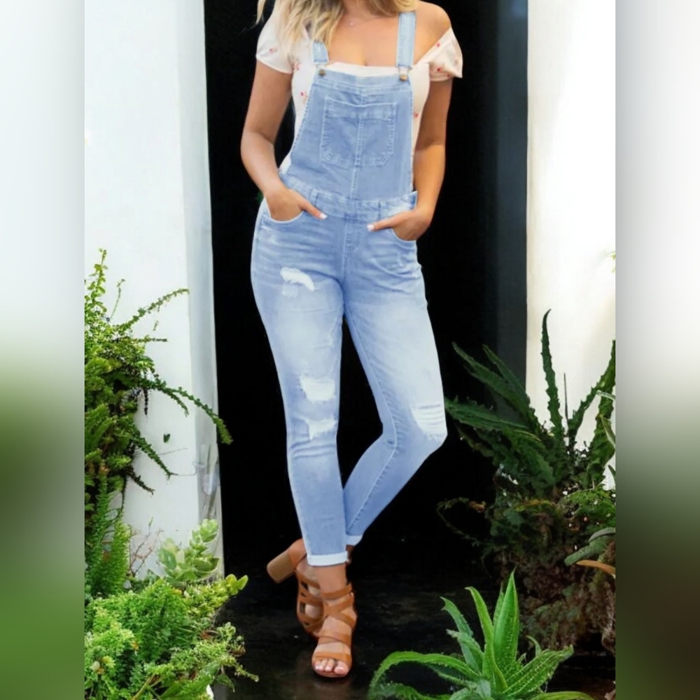 Wax Jean Distressed Bib Style Light Wash Denim Overalls ✨️